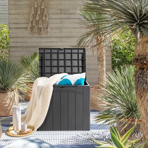 31 Gallon Resin Deck Box Waterproof Indoor Outdoor Storage for Patio Cushions and Garden Tools L90121