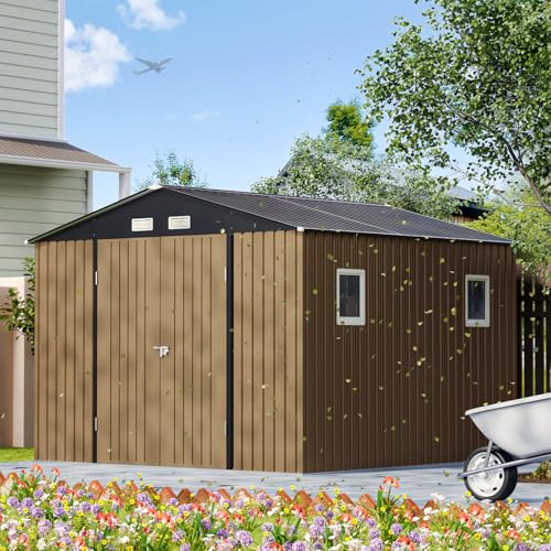 Outdoor Steel Storage Shed with Lockable Doors and Windows E249038