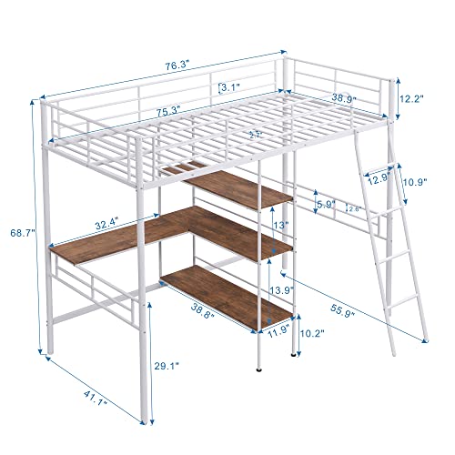 Full Loft Bed with Desk, Storage Shelves, and Wardrobe, Heavy-Duty Frame, Black K6320