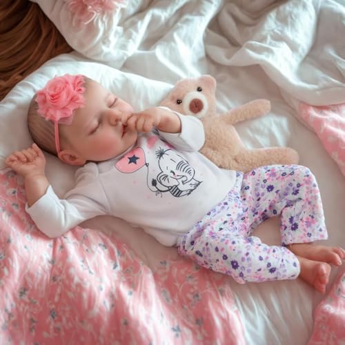 Lifelike Reborn Baby Doll Girl, 17 Inch Soft Body Realistic Newborn Vinyl Silicone Doll with Feeding Kit H33373