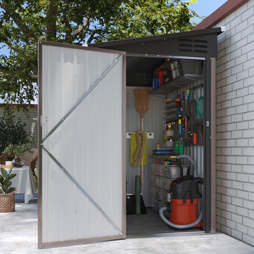 Galvanized Steel Storage Shed with Triple Doors, Weatherproof Outdoor Utility Shed P600721