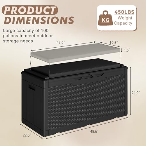Outdoor Resin Deck Box 120 Gallon Waterproof Lockable F693676