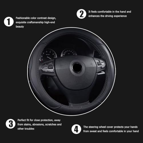Leather Car Steering Wheel Cover, Soft Breathable Anti-Slip, 14.5-15 Inch Universal Fit P46822
