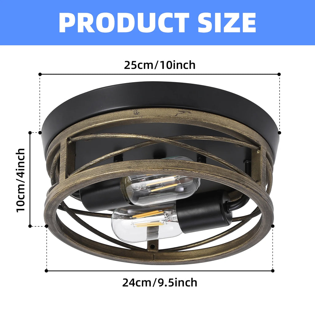 24cm Bronze Round Retro Flush Mount Ceiling Light for Bedroom Living Room H130626