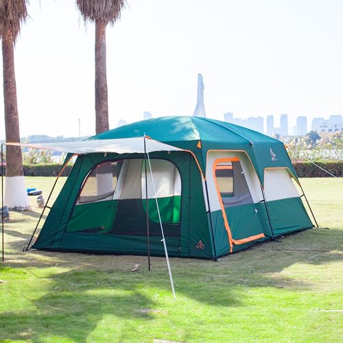 Extra Large Family Cabin Tent for Camping, 2 Rooms, 3 Doors, Waterproof E6603