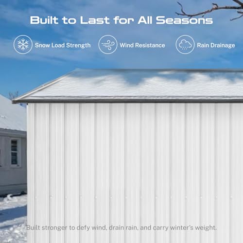 10 x 8 ft Outdoor Storage Shed, Metal Building with Windows and Lockable Doors, Grey Q206