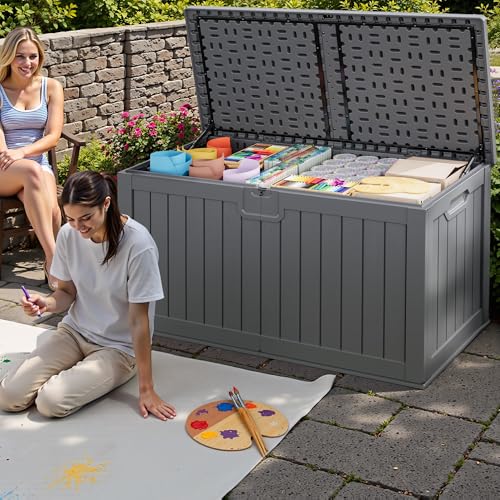 31 Gallon Resin Deck Box Waterproof Indoor Outdoor Storage for Patio Cushions and Garden Tools L90121