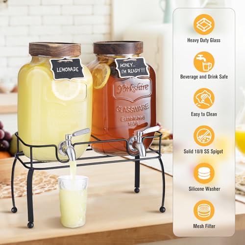 Glass Drink Dispenser with Stand and Spigot, 1 Gallon, Set of 2 I5509