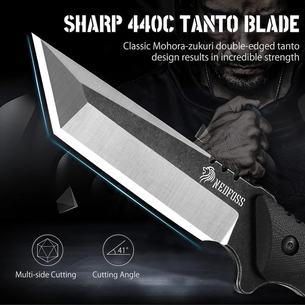 Tactical Survival Knife with Fire Starter and Kydex Sheath G160178