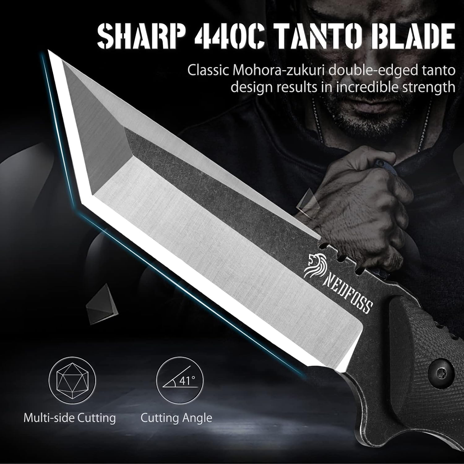 Tactical Survival Knife with Fire Starter and Kydex Sheath G160178