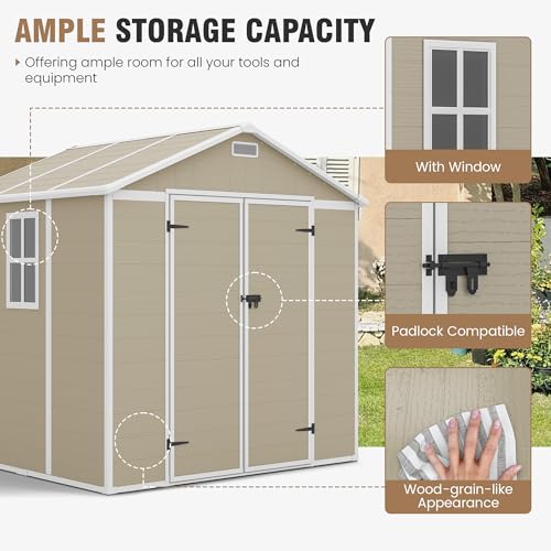 Outdoor Storage Shed 6x6 FT Resin with Floor and Lockable Door Z166