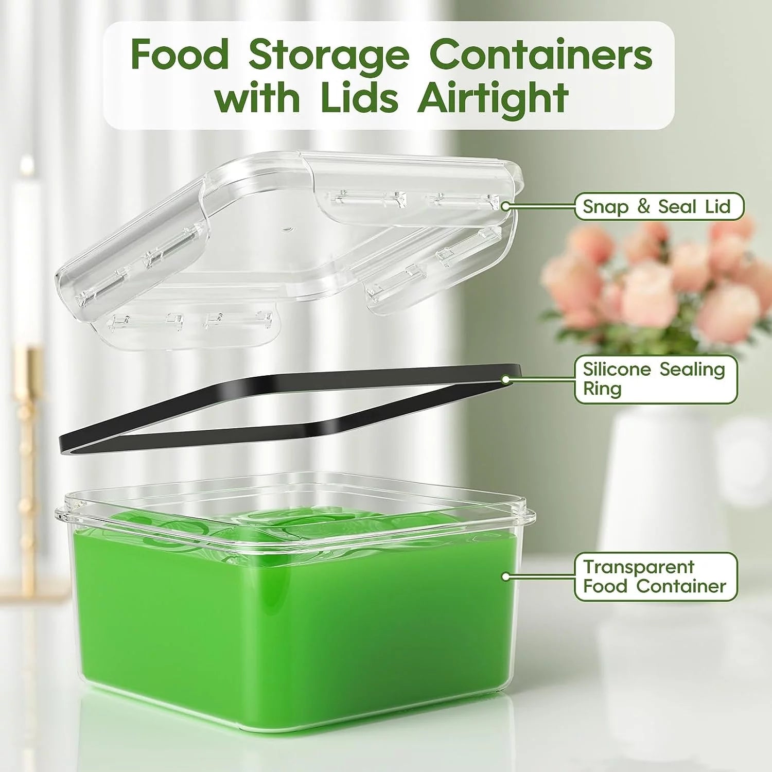 Food Storage Containers with Lids, 52 Piece Leak Proof Clear Plastic, BPA-Free, Stackable A1141