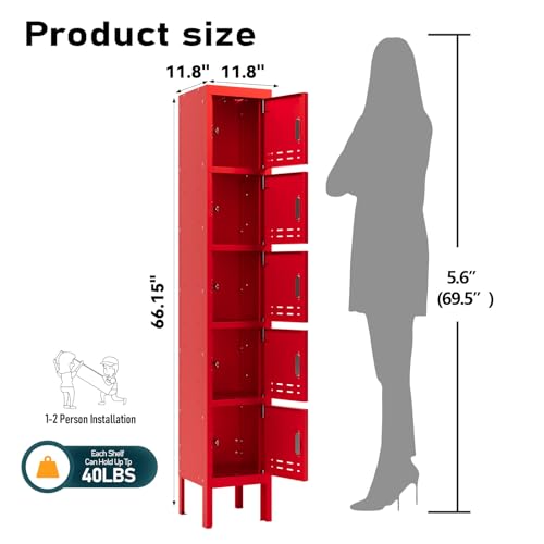 5-Door Steel Storage Locker with Hooks and Card Slots M92401