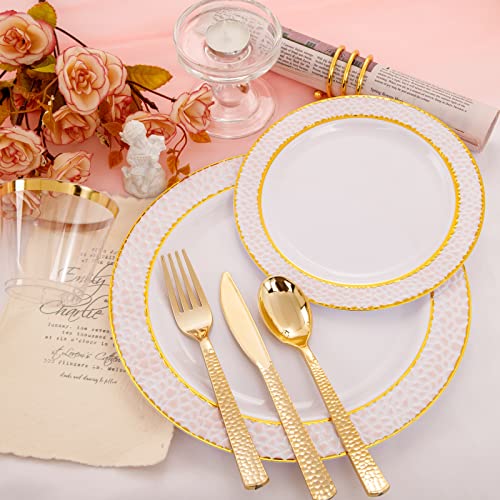 350PCS Clear Plastic Plates with Gold Trim for 50 Guests, Disposable Dinnerware Set O686017