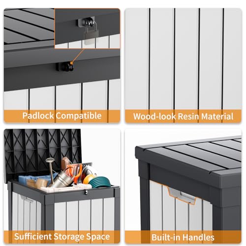 100 Gallon Resin Deck Box, Lockable Patio Outdoor Storage, Waterproof - Black F75230