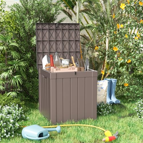 100 Gallon Resin Deck Box, Lockable Patio Outdoor Storage, Waterproof - Black F75230