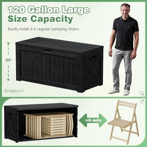 Outdoor Storage Box 120 Gallon with Lock, Resin Deck Box for Patio and Garden A6689