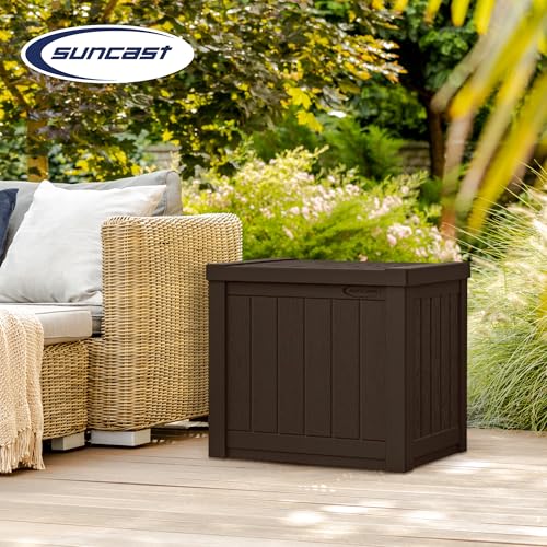 Outdoor Storage Box 22 Gallon Resin Deck Box with Flat-Lid Bench Seating B591