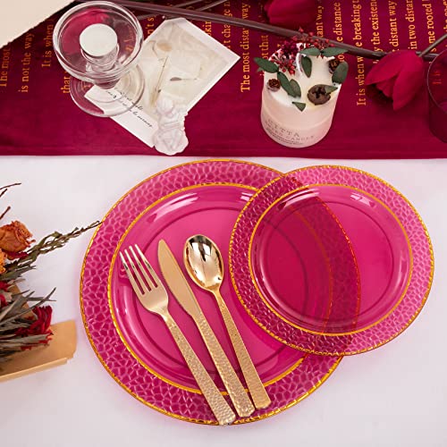 350PCS Clear Plastic Plates with Gold Trim for 50 Guests, Disposable Dinnerware Set O686017