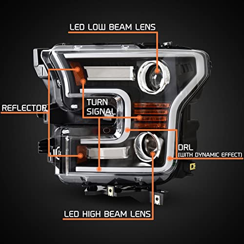 LED Headlights for F150 2015-2017, Projector Lamps with DRL and Sequential Turn Signal V902920