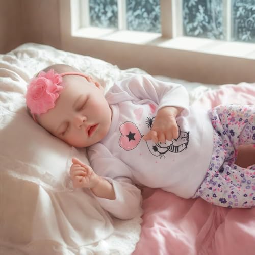 Lifelike Reborn Baby Doll Girl, 17 Inch Soft Body Realistic Newborn Vinyl Silicone Doll with Feeding Kit H33373