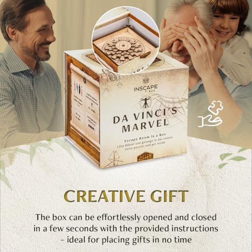 Da Vinci's Marvel Puzzle Box - Escape Room Game for Adults - Wooden Cluebox with Hidden Compartments D706