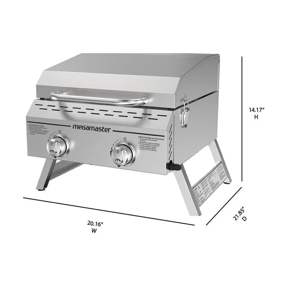 Stainless Steel 2-Burner Flat Top Propane Gas Grill, Portable O58491