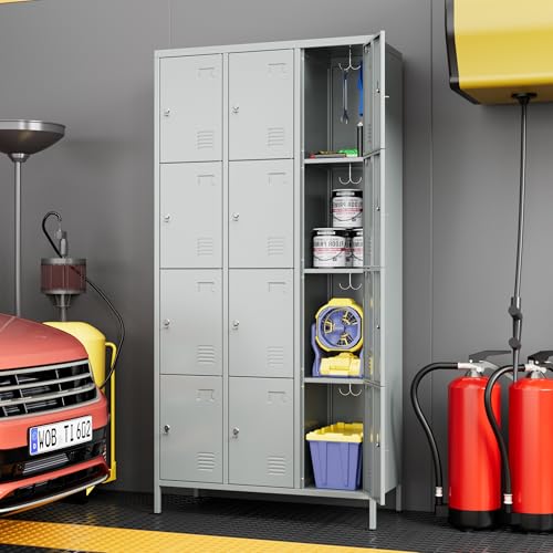 6 Door Metal Storage Locker with 18 Hooks, Black & Dark Grey K6611