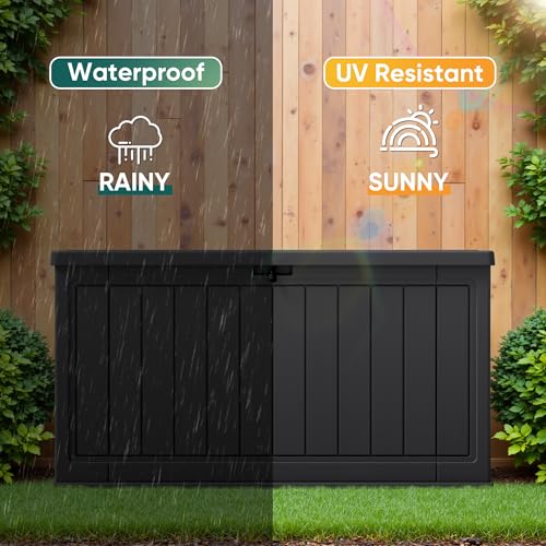 31 Gallon Resin Deck Box Waterproof Indoor Outdoor Storage for Patio Cushions and Garden Tools L90121