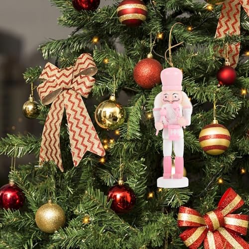 Pink Wooden Nutcracker Ornaments for Christmas Tree, 5 Inch, Set of 5 B857