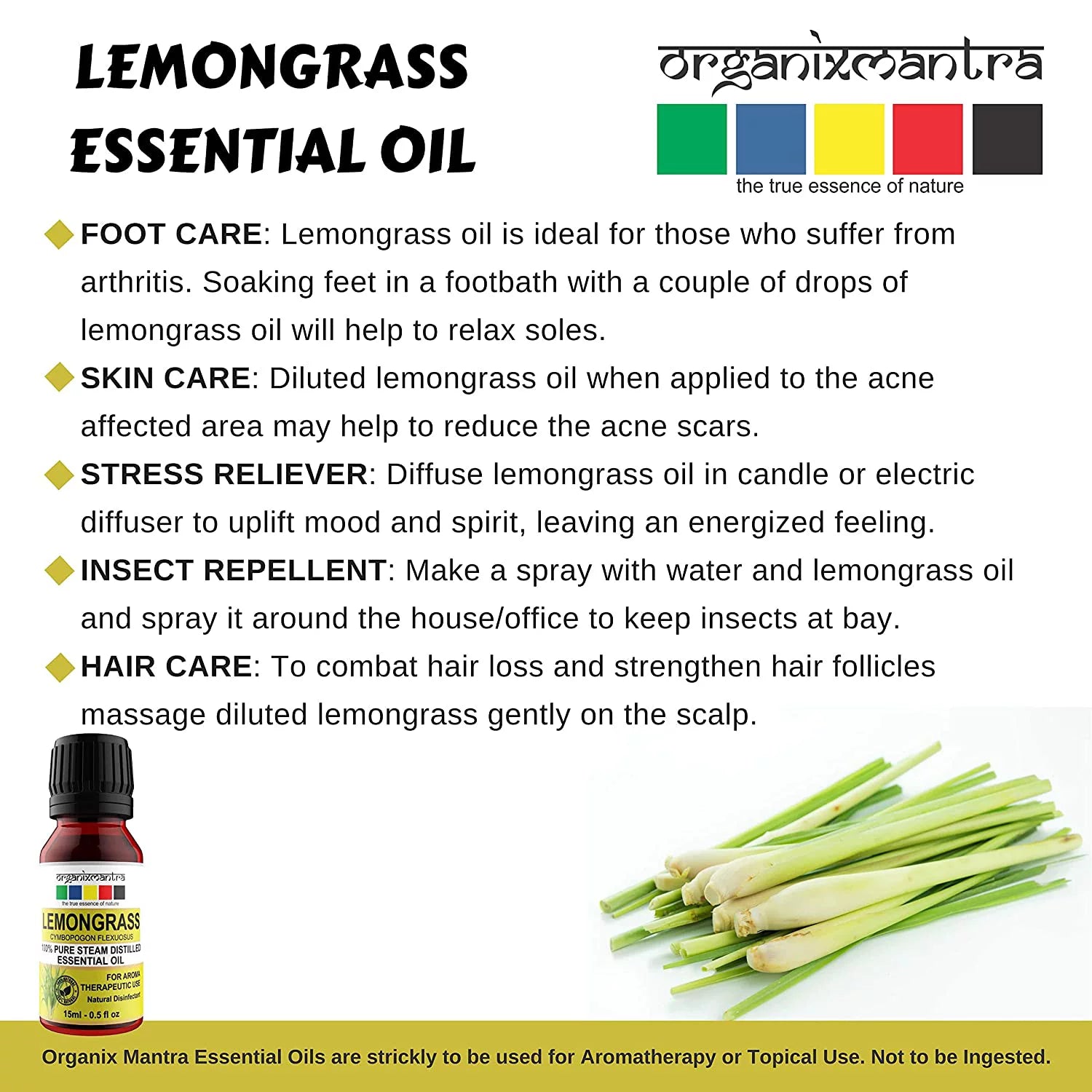 Lemongrass Essential Oil, 100% Pure Steam Distilled, 15ml A531758