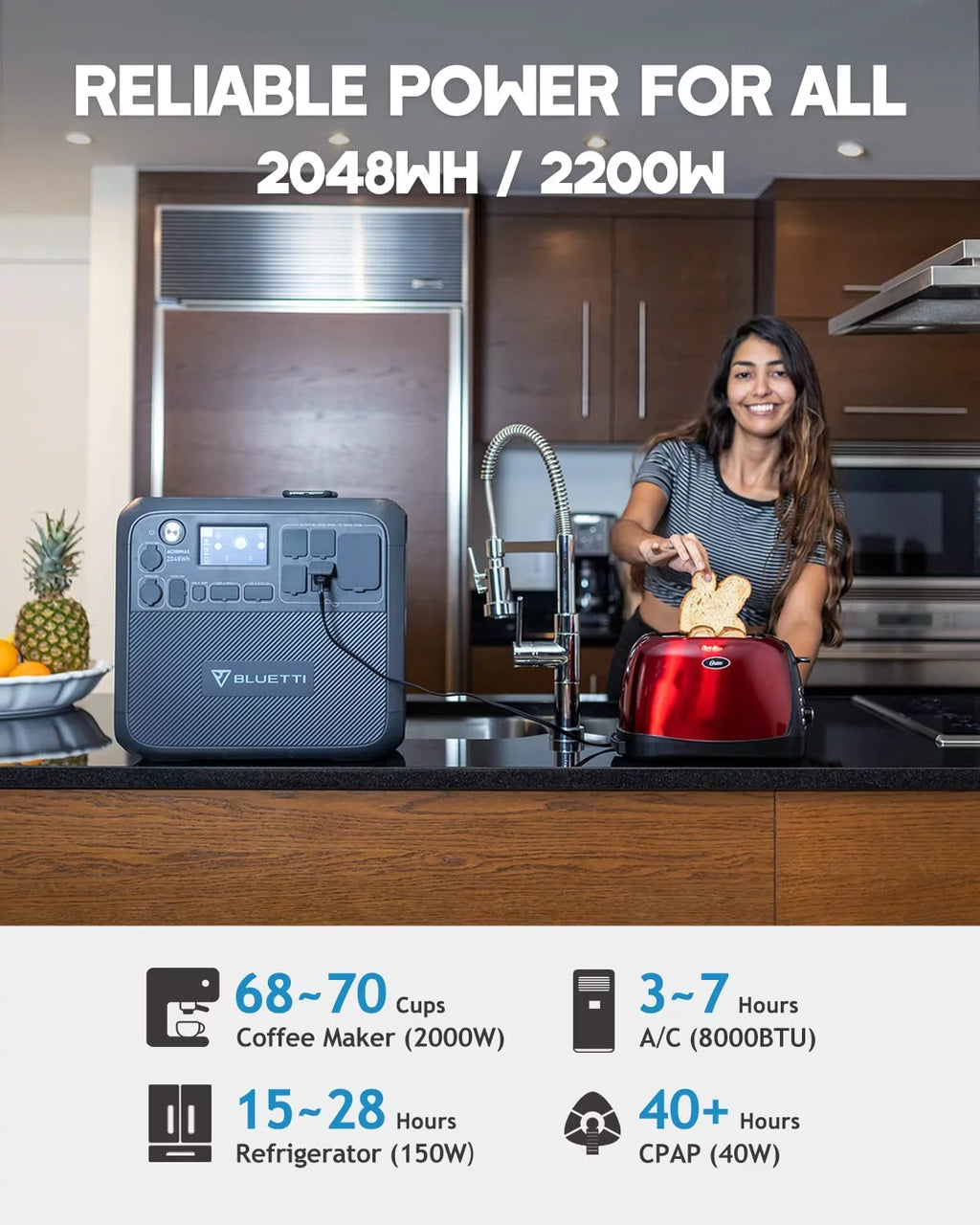 Portable Solar Generator with 200W Solar Panels, 2048Wh Power Station, LiFePO4 Battery X999086