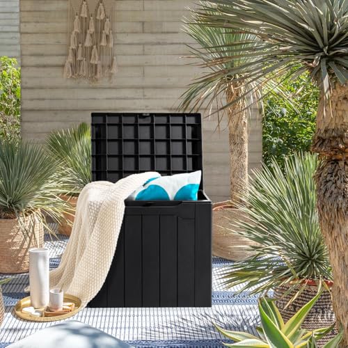 31 Gallon Resin Deck Box Waterproof Indoor Outdoor Storage for Patio Cushions and Garden Tools L90121