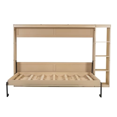 Full Size Horizontal Murphy Bed with Shelves, Foldable into Cabinet W154373
