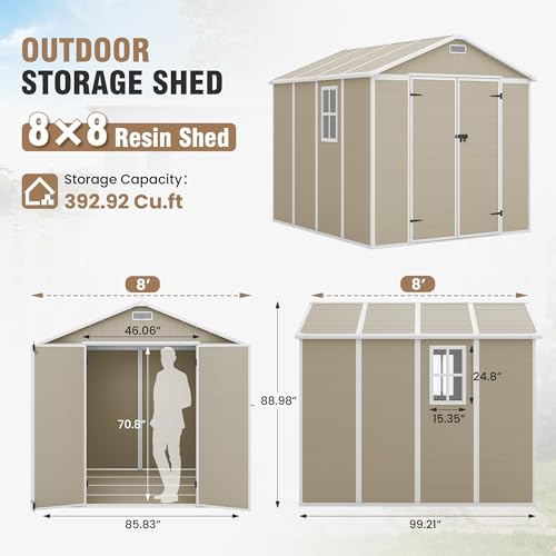 Outdoor Storage Shed 6x6 FT Resin with Floor and Lockable Door Z166