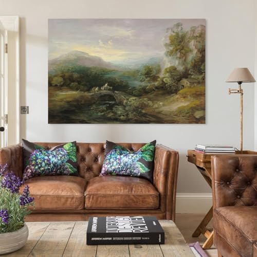 Mountain Landscape with Bridge Canvas Poster Wall Art E78999