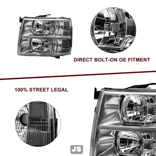 Headlight Assembly Compatible with 2007-2013 Chevy Silverado 1500, 2500, 3500 HD Halogen Pair Z622