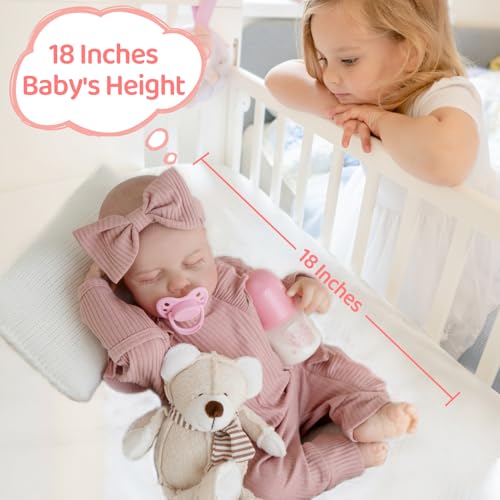 Realistic Reborn Baby Doll, 18 Inch Soft Body Sleeping Baby Girl with Pink Clothing Z645