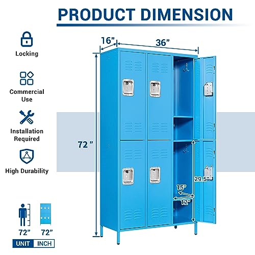 3-Door Blue Steel Storage Locker for Office, School, Gym C68898