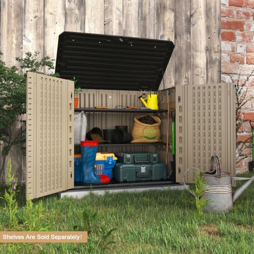 Horizontal Outdoor Storage Shed, 47 Cu.ft Resin Waterproof Cabinet for Garden Patio Backyards F5157
