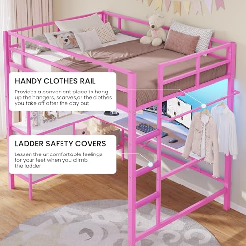 Loft Bed Full Size with L-Shaped Desk and Charging Station G796