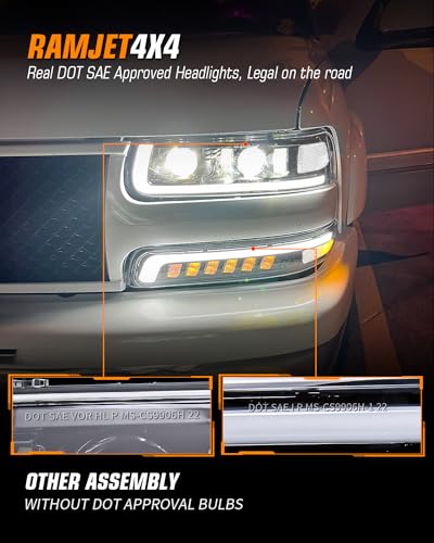 LED Headlights Assembly with Sequential Turn Signal for 1999-2006 Chevy Silverado Suburban Tahoe H92291