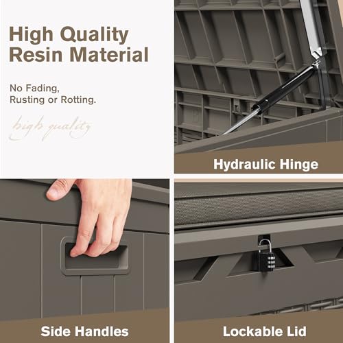 31 Gallon Resin Deck Box Waterproof Indoor Outdoor Storage for Patio Cushions and Garden Tools L90121