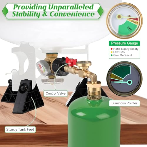 Propane Refill Adapter for 1lb Tank with 3 Cylinder Stand, QCC1 to CGA600 Converter with Gauge and Valve C73992