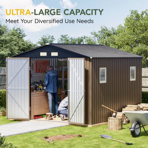 Outdoor Storage Shed 10 x 12 ft Metal Garden Utility with Lockable Doors U582216