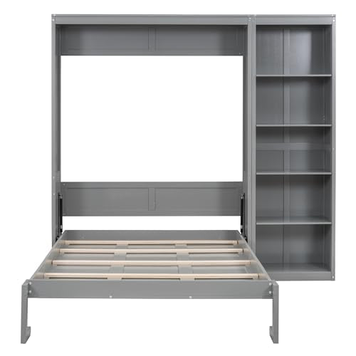 Grey Murphy Wall Bed with Storage Bookcase Shelves B3990