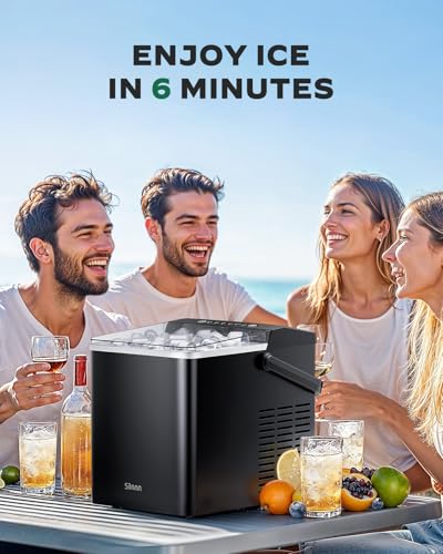 Ice Maker Countertop, 26Lbs/24H, Self-Cleaning, 9 Cubes in 6 Mins, Black F4142
