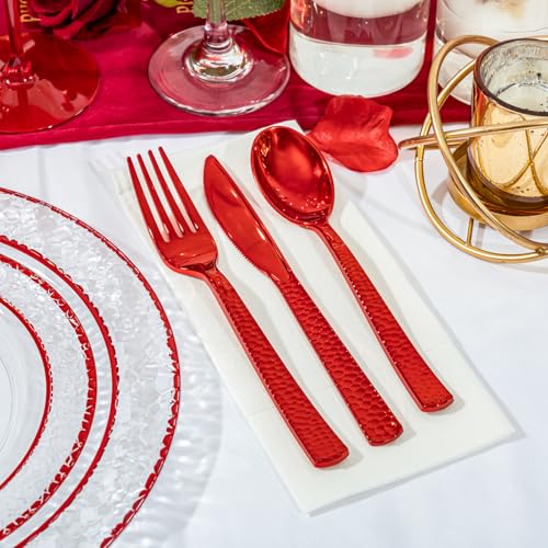 350PCS Clear Plastic Plates with Gold Trim for 50 Guests, Disposable Dinnerware Set O686017