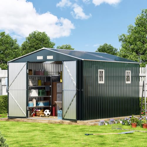 Outdoor Steel Storage Shed with Lockable Doors and Windows E249038