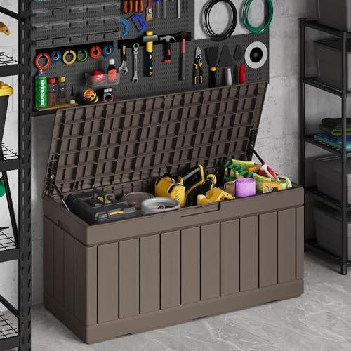30 Gallon Waterproof Resin Deck Box for Outdoor Patio and Garden Storage Q30388